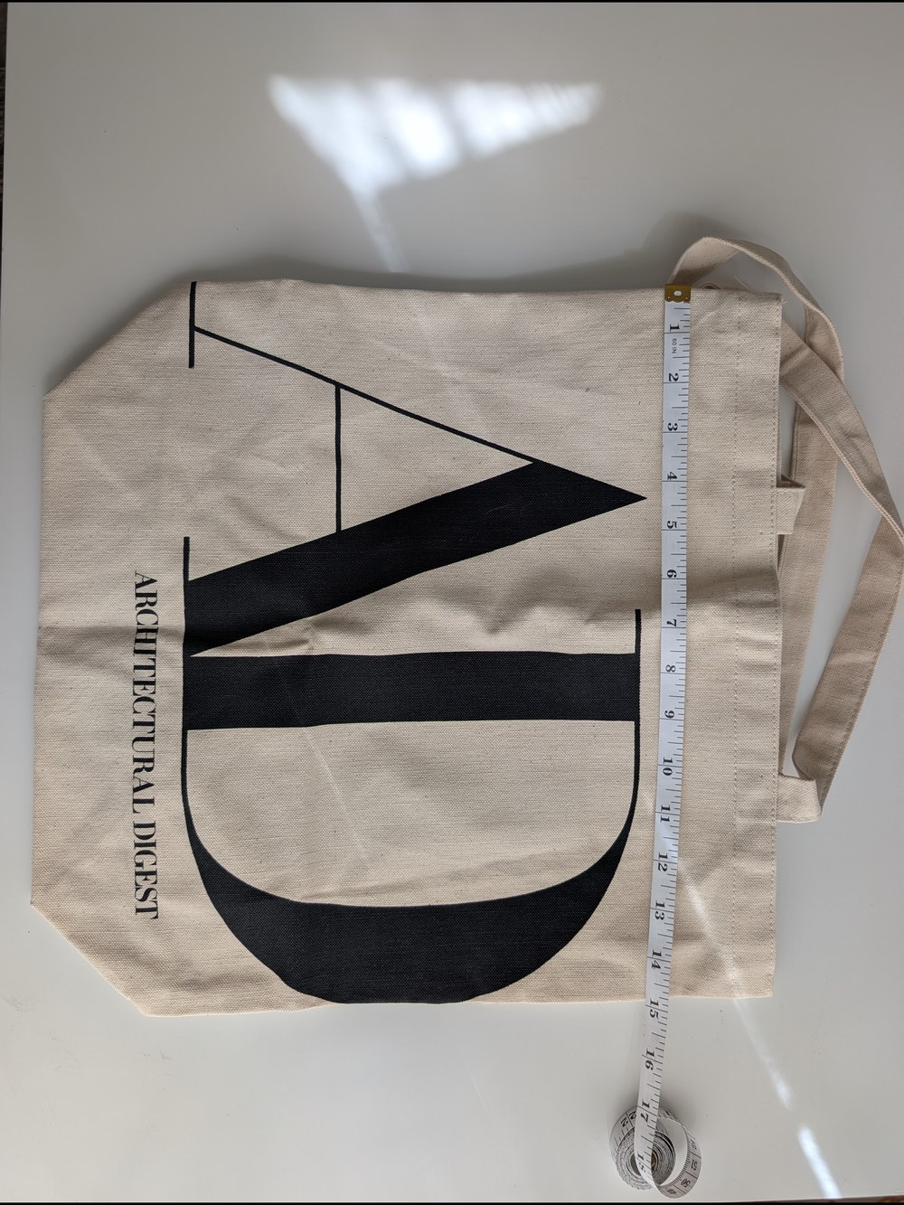 Architectural Digest Canvas Tote Bag in Natural with Black Print